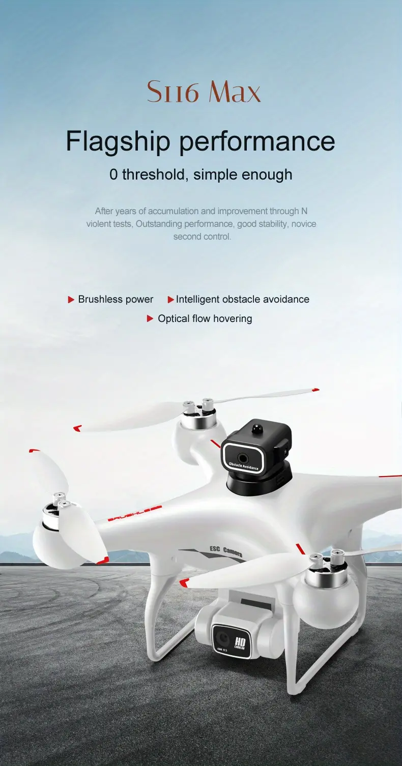 s116 drone with obstacle avoidance hd dual camera optical flow positioning brushless motor wifi fpv esc camera led night light details 2
