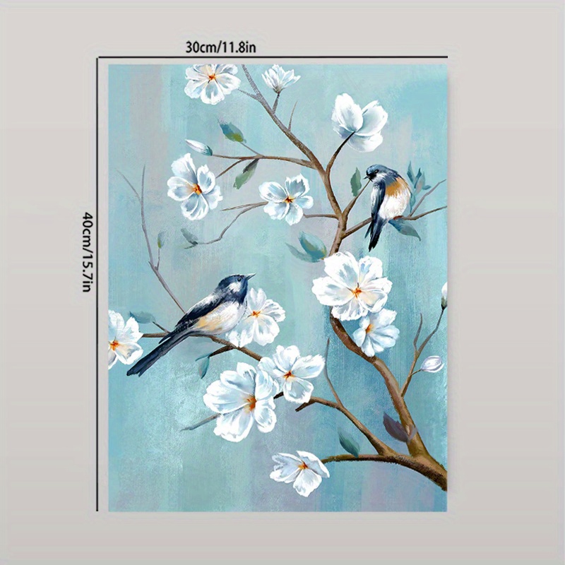 Teal Flower Birds Wall Art Elegant White Flowers Blooming - Temu