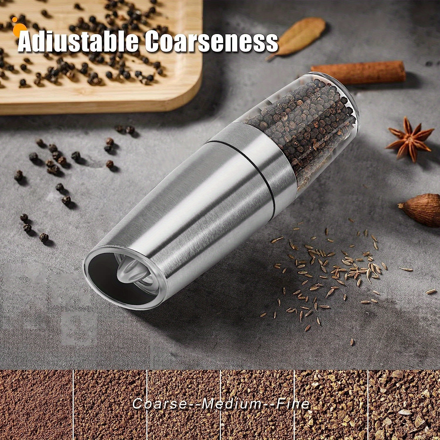 Automatic Electric Gravity Salt Pepper Grinder Mills Adjustable Coarseness  LED