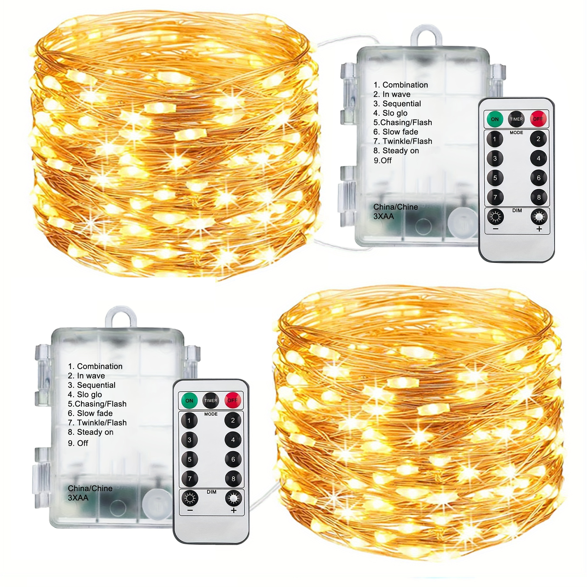 2 pack 32 8ft 100led fairy lights battery operated with remote control timer 8 modes waterproof copper wire twinkle string lights christmas lights for bedroom party indoor warm white multicolor cool white details 0
