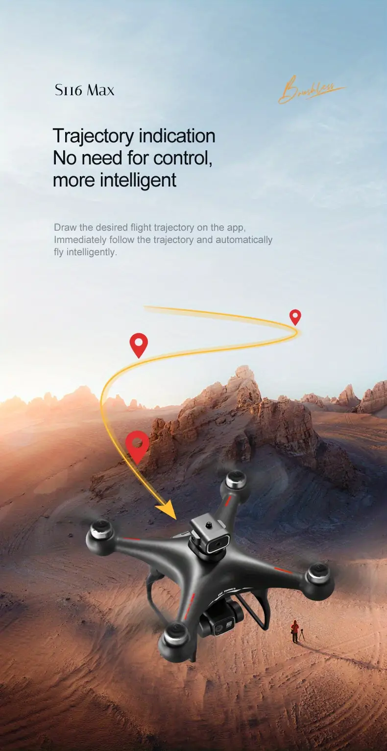 s116 drone with obstacle avoidance hd dual camera optical flow positioning brushless motor wifi fpv esc camera led night light details 13