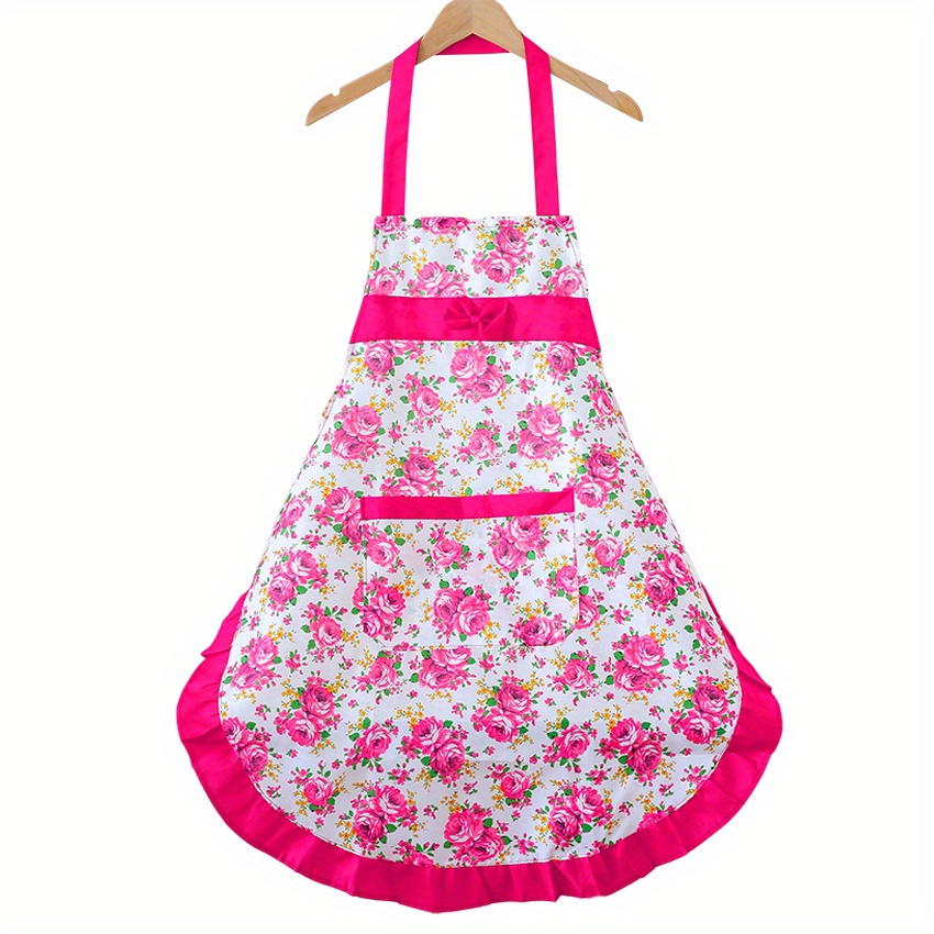 Linen kitchen apron and butterfly flower Children's cartoon garden printed  flax apron pink kitchen accessories home decoration - AliExpress