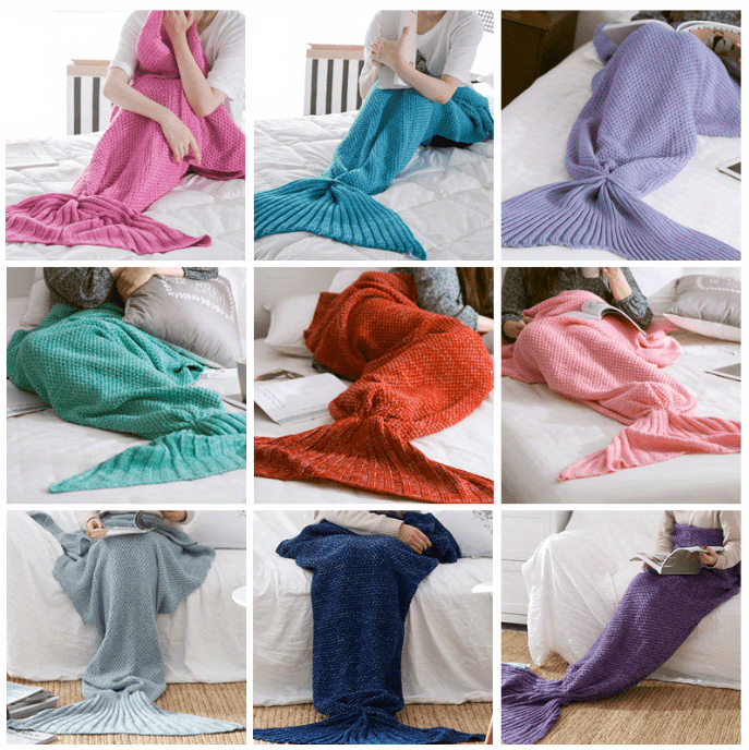 1pc mermaid tail blanket soft crochet mermaid blanket for women   sofa sleeping blanket cool birthday wedding mothers day gift blanket details 0