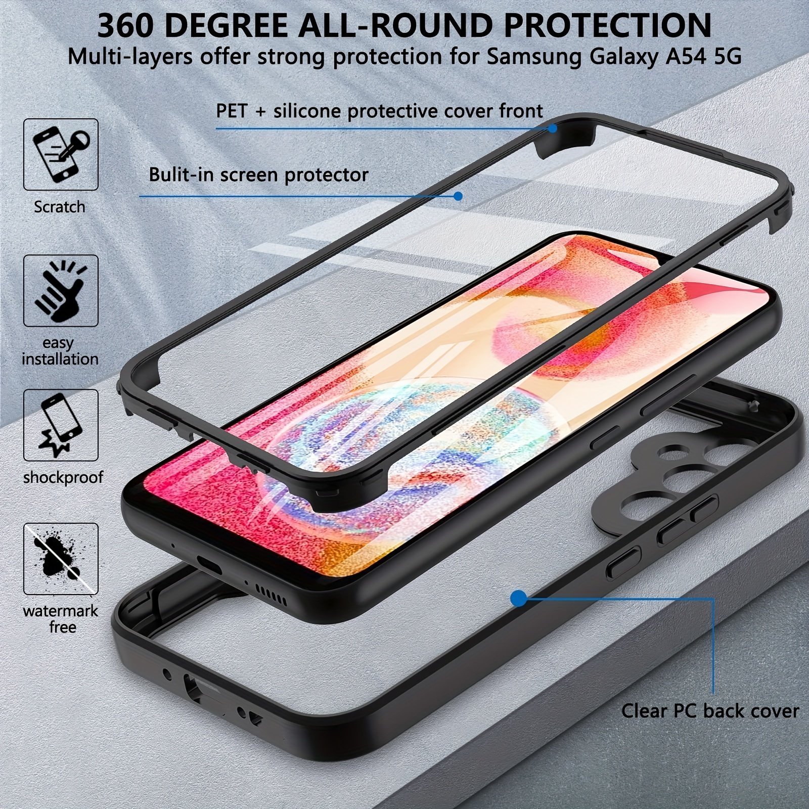

360 Full Body Shockproof Phone Case For Samsung Galaxy A13 5g/a13 4g/a23/a33/a53/a73 Dual Layer Shockproof Transparent Cover Rugged With Built-in Screen Protector Men Women