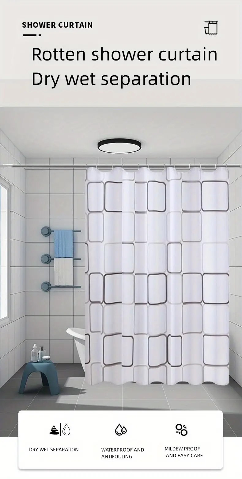 1pc small checkered peva shower curtain with hooks waterproof bath curtain bathroom decor curtain for windows bathroom partition details 2