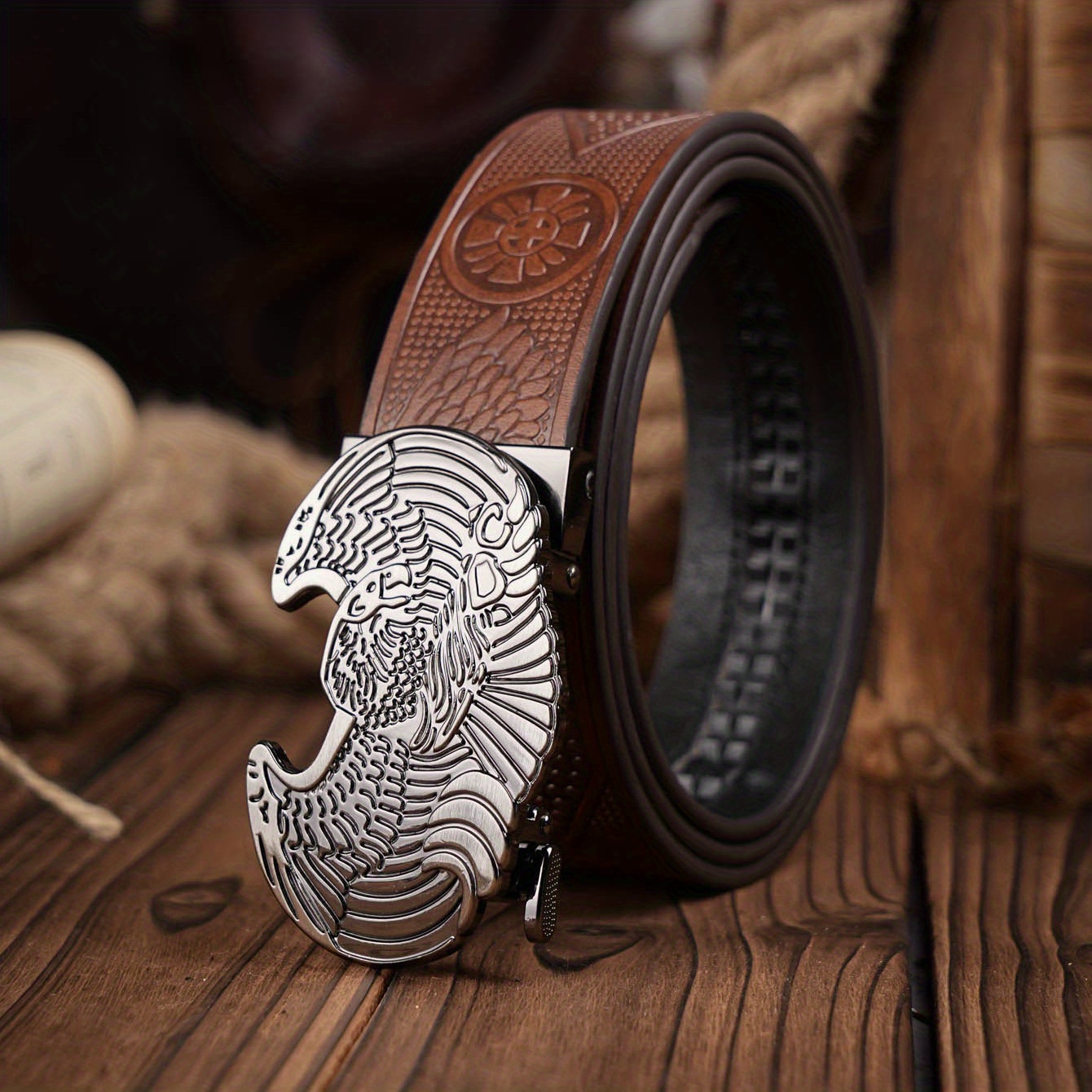 Eagle Pattern Automatic Buckle PU Leather Belt For Men