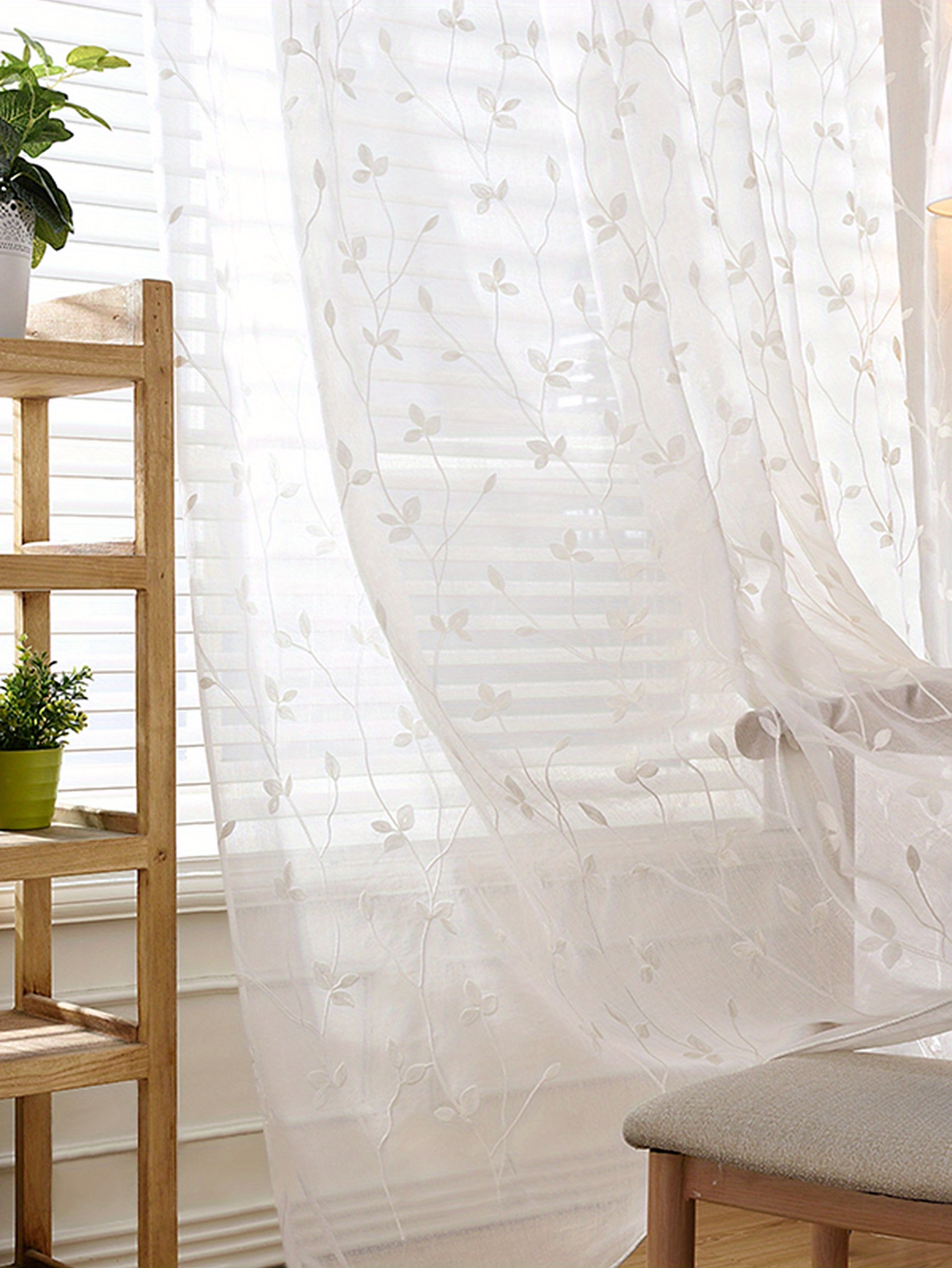 Pastoral Style Vine Embroidery Sheer Curtain Translucent - Temu