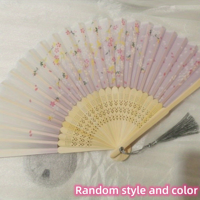 GMMGLT Floral Folding Hand Fans Chinese Style Bamboo Folding Fan Vintage Pattern Hand Fan Handheld Fabric Folding Fan Women's Hollowed Bamboo Hand Holding