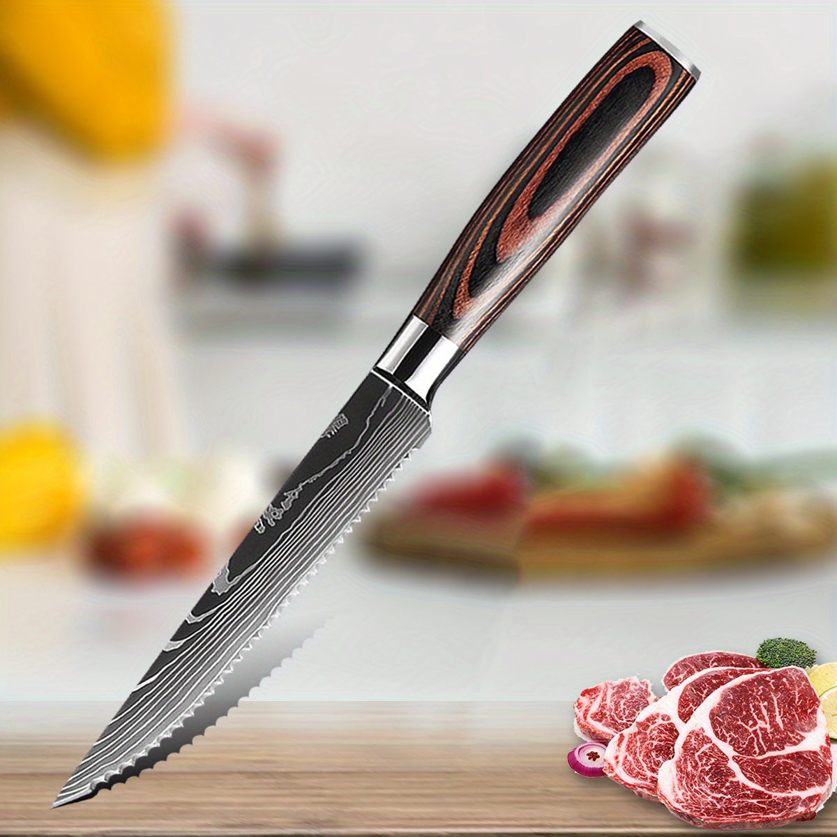 Steak Knife Set Damascus Pattern Stainless Steel - Temu