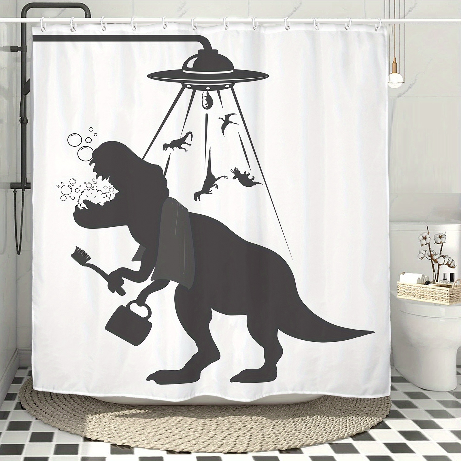 Fun Cat Dinosaur Shower Curtain Set Soft Fabric Non slip - Temu