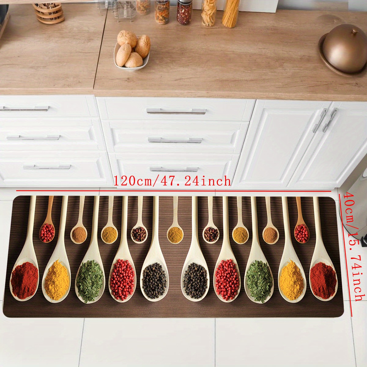 GUBIYU Kitchen Rugs and Mats Set of 2 Anti Fatigue Spoon Spices Kitchen  Rugs and Mats Kitchen Decorations Theme Sets Floor Mats Wooden Board  Kitchen