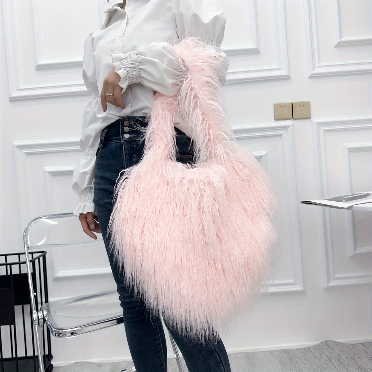 New Women Girls Faux Fur Handbag Tote Bag Fluffy Furry Fashion