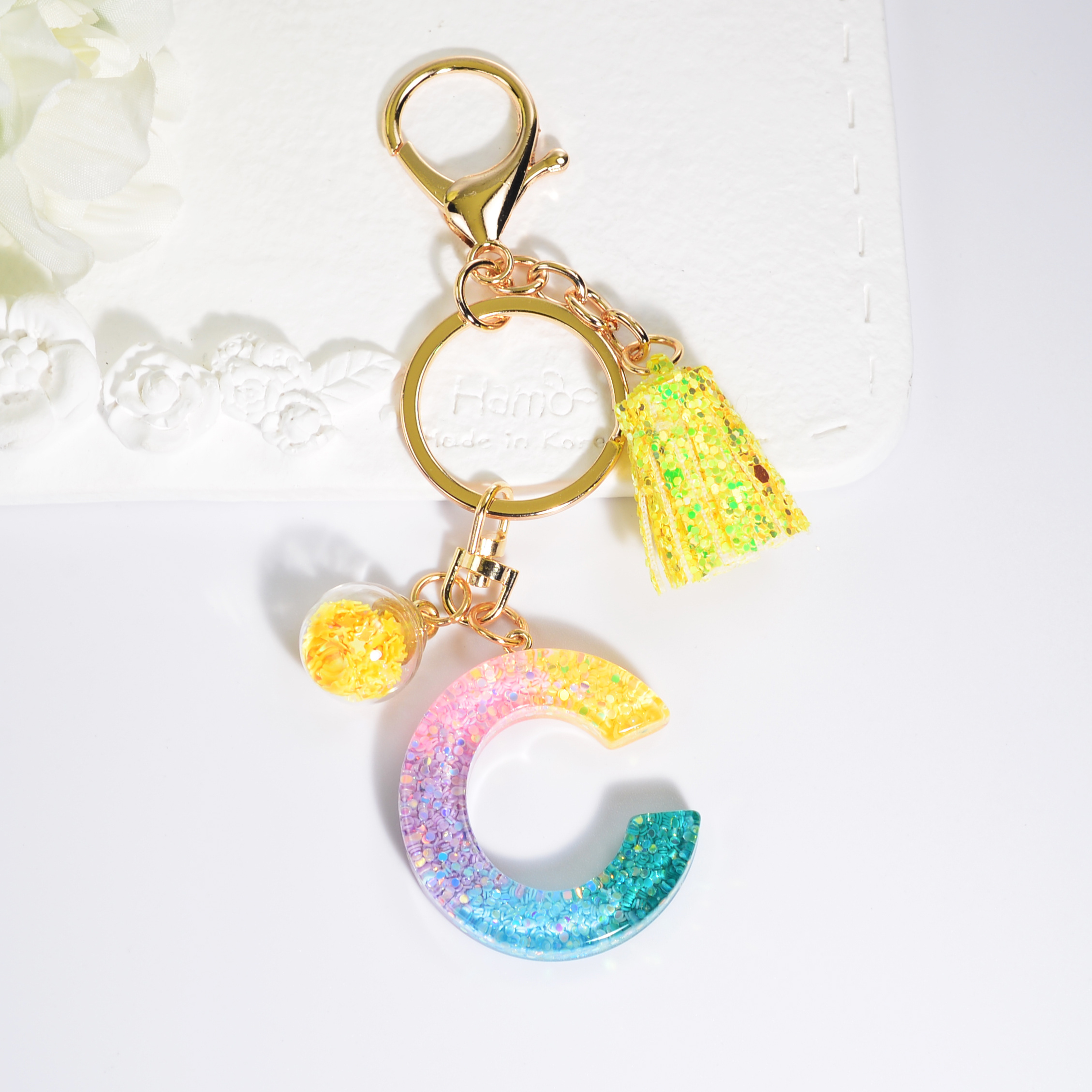 Fashion Colorful Letter Keychain Pendant Sequin Resin Key Chain