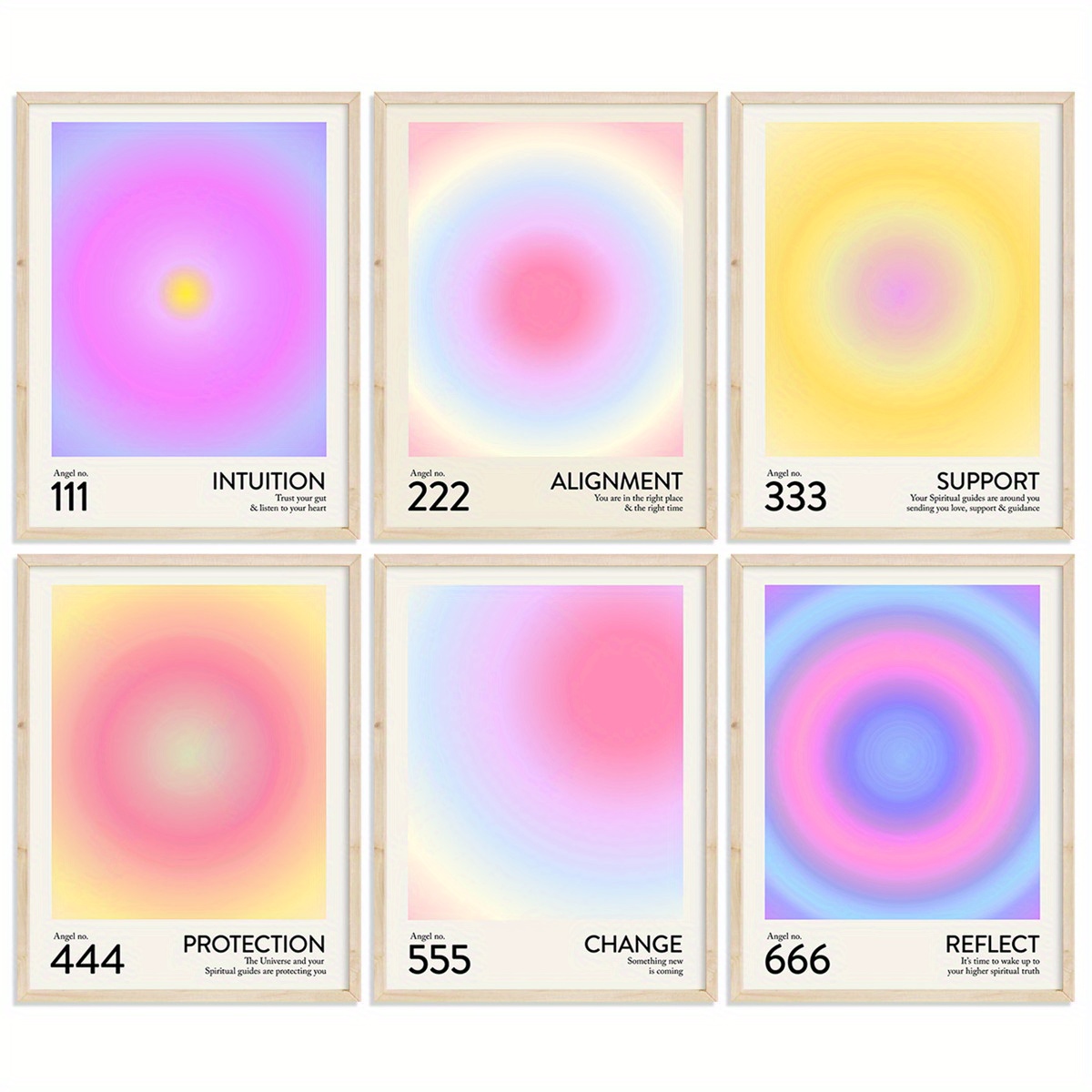 Set di poster colorati con numeri di angelo e aura sfumati per stanza, citazioni estetiche, dipinti artistici su tela, dipinti astratti minimalisti, stile Y2k, decorazione da parete per camera da