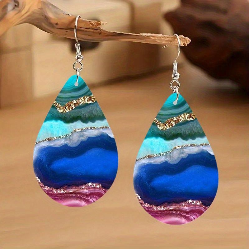  CH01 Wooden Water Drop Earrings Dangle Drop Hook