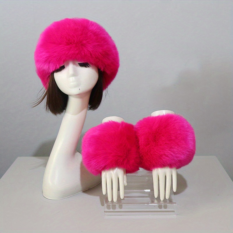 Pink Faux Fur Women Winter Hat Russian Fur Hat Cossack Fur 