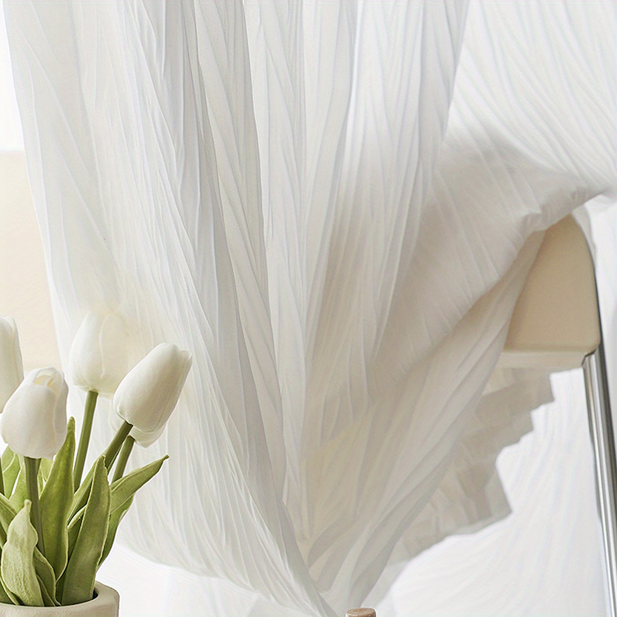 1pc elegant white sheer curtain with rod pocket for living room and bedroom decor details 4