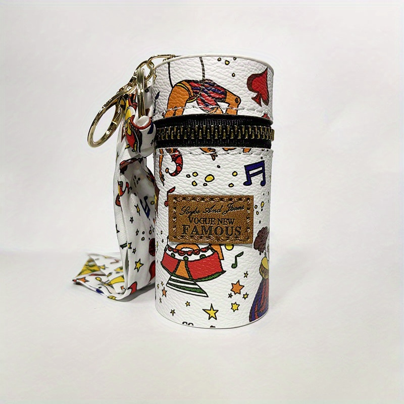 Scarf Decor Bucket Hangable Coin Purse, Pu Leather Portable