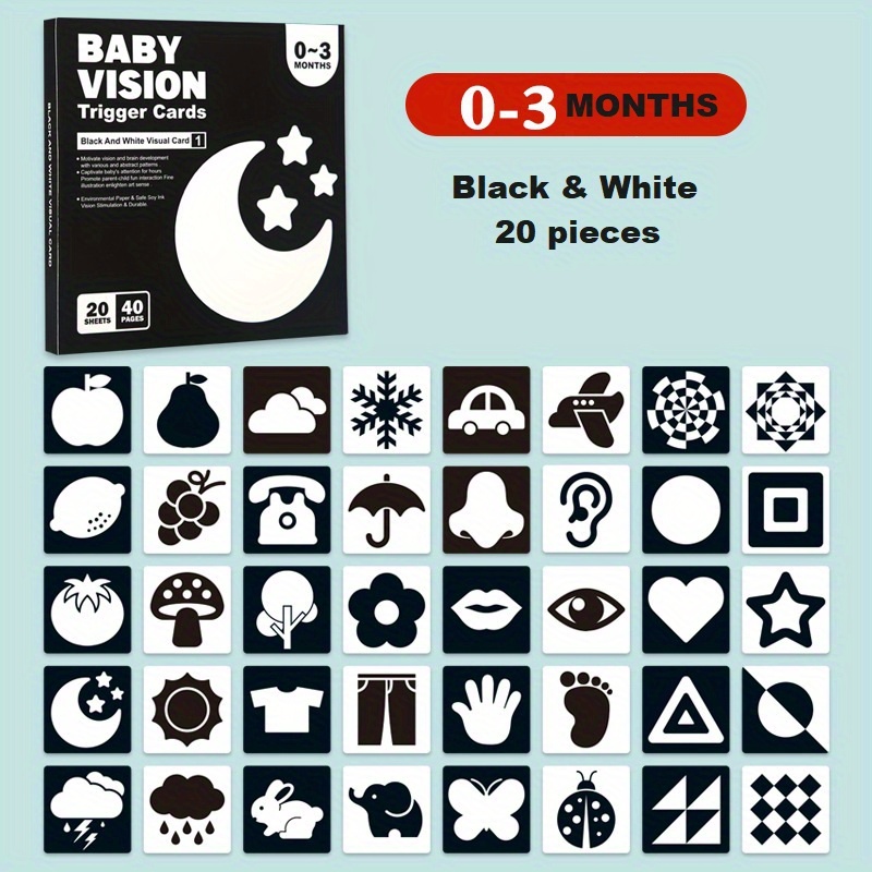 beiens Tarjeta de memoria para bebé de alto contraste, 80 unidades, 160  páginas, color blanco y negro, tarjeta de actividades de aprendizaje para