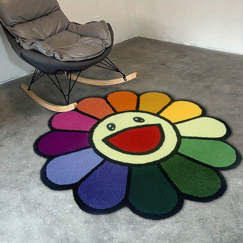 Takashi Murakami Smiley Face Rug, Chair Mat Takashi Murakami Sunflower,  Cool Floor Rug, Carpet Room Doormat Non-Slip, Rainbow Flower Rug