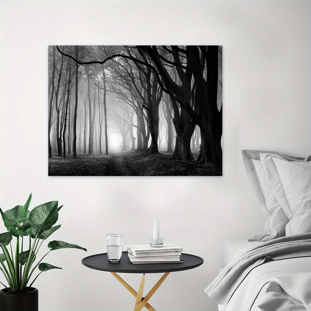 Canvas Print Scary Black Forest Wall Art Black White Art Temu
