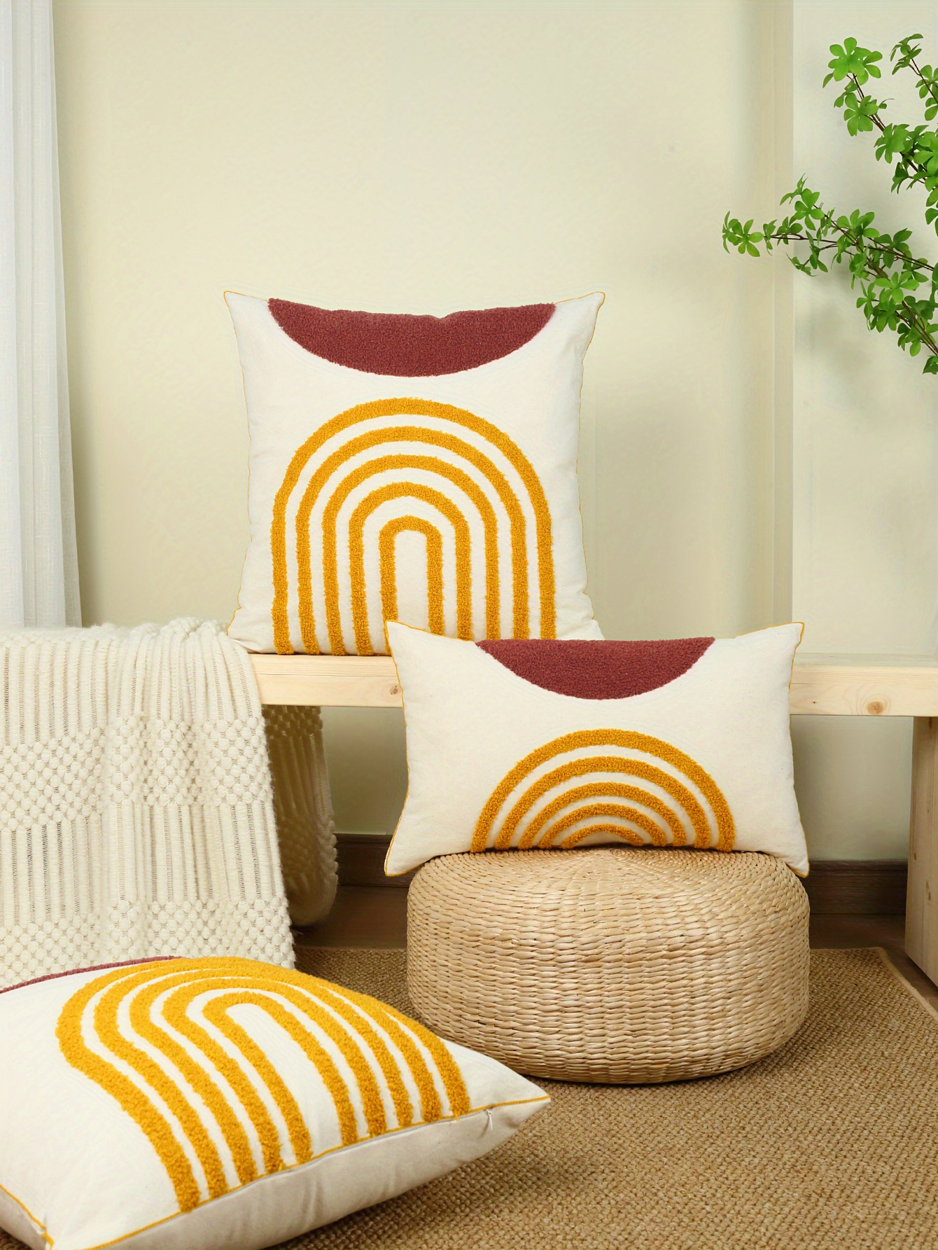 1pc Geometric Print Cushion Cover Without Filler, Modern Woven