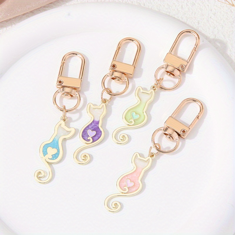 4pcs 2d Flat Colorful Transparent Cute Cat Keychain Ring , Acrylic, For Ladies, Birthday Decoration
