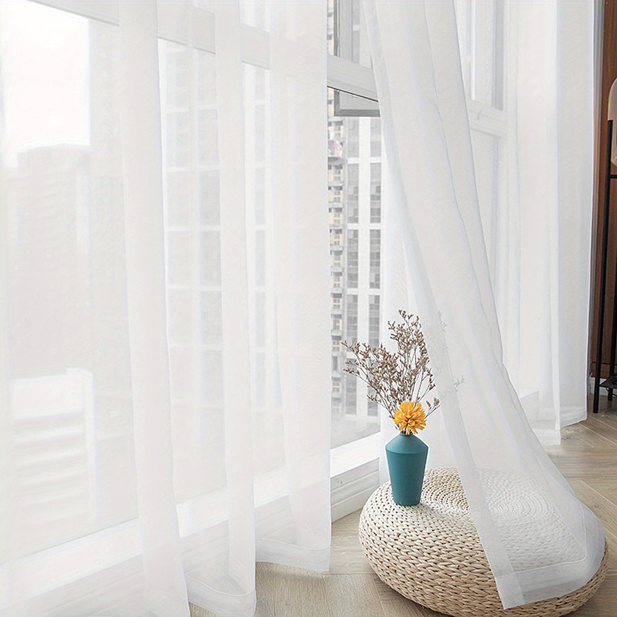 1pc elegant   sheer curtain for living room bedroom and office translucent and thin with rod pocket enhance   details 1