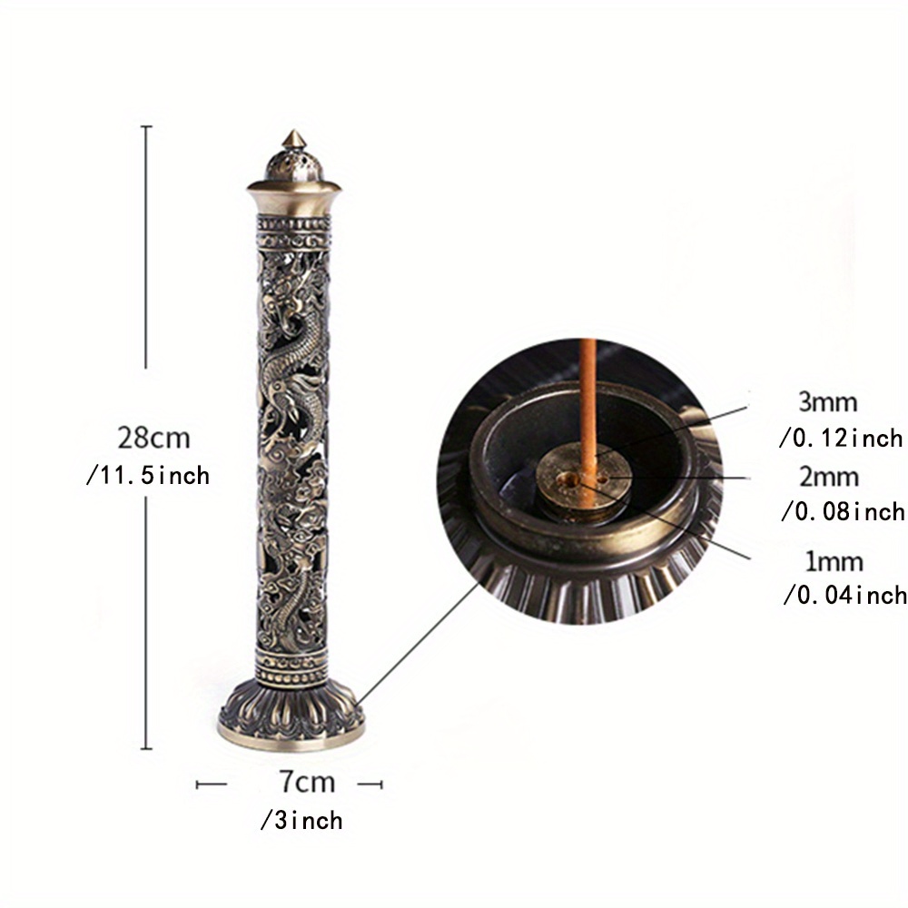 1pc レトロ垂直香炉仏陀般若心経ドラゴンフェニックス柱金属線香ホーム