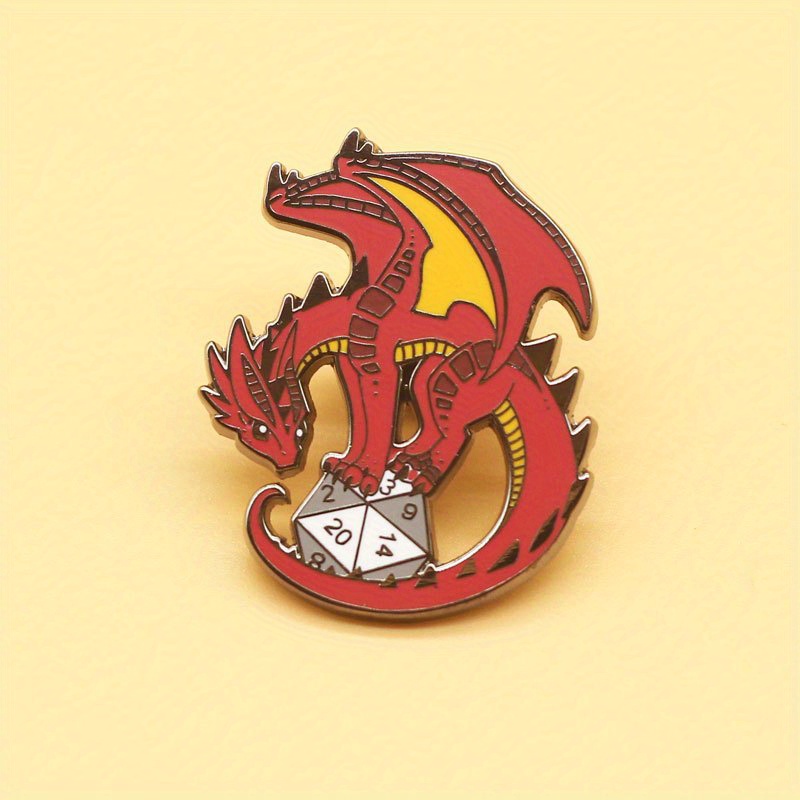Image of Fashionable D20 Enamel Pin - Alloy Cartoon Metal Brooch With Dice For Backpack, Hat, And Bag Decor