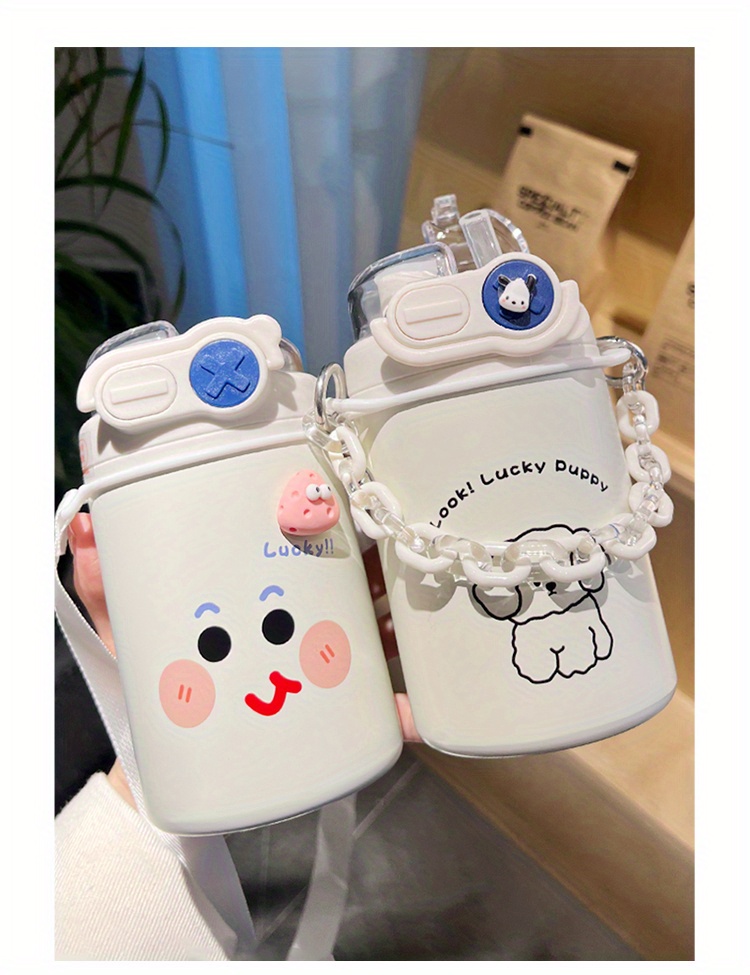 cute cartoon vacuum cup straw chain stainless steel details 3