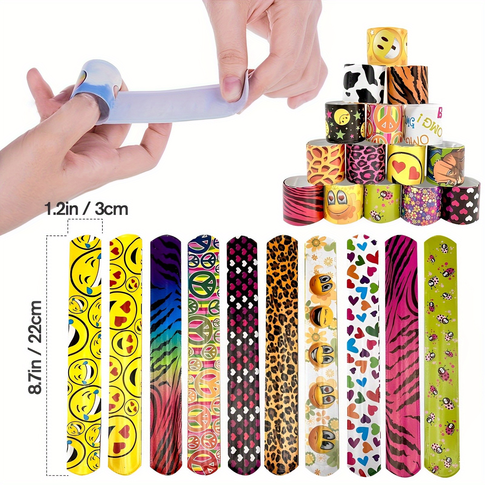 25pcs Slap Bracelets Bulk Wristbands With Animals, Friendship, Heart Print  25 Designs, Party Animal Pattern PVC Clapping Ring Bracelet Wrist Strap St