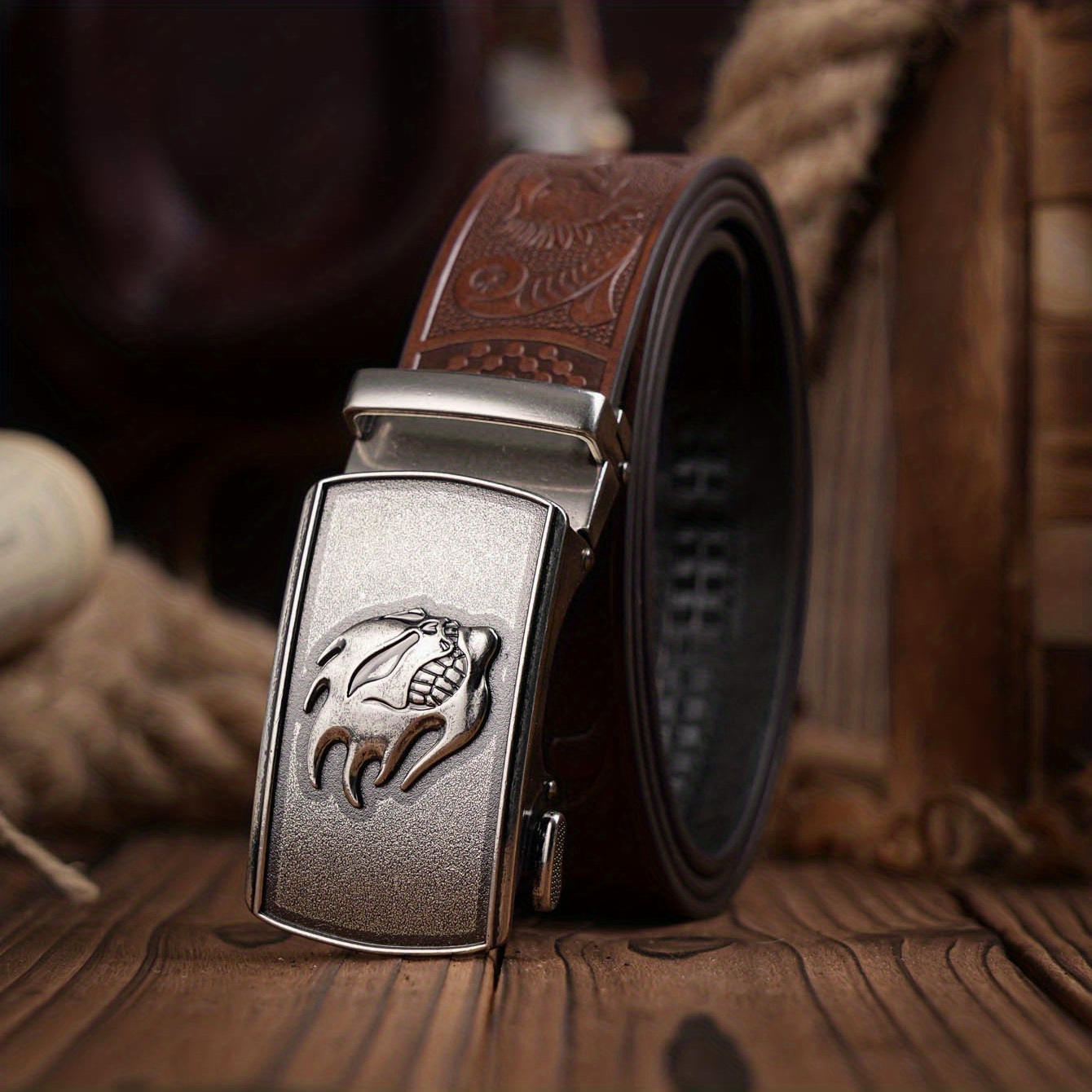 Mens Vintage Pattern Automatic Buckle Pu Leather Belt, Quick & Secure  Online Checkout