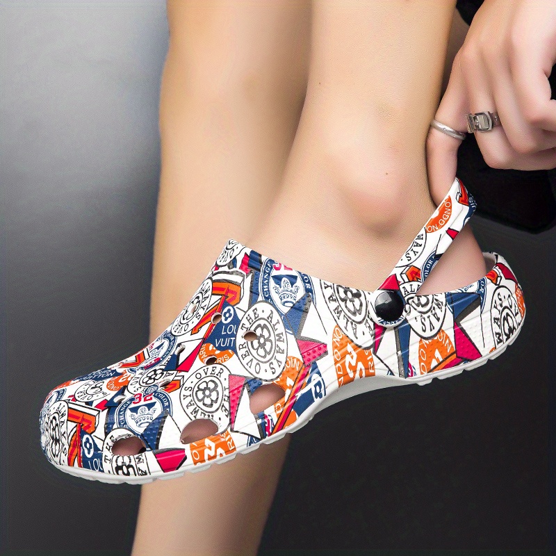 Women's Colorful Floral Pattern Clogs, Slip On Round Toe Two-way