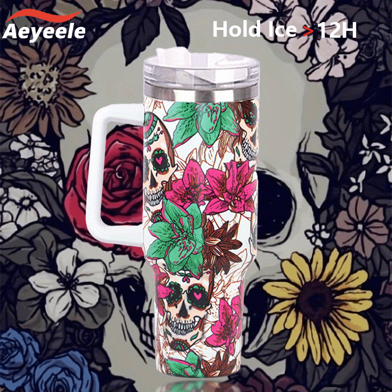 Aeyeele Skull Print Water Bottles, Large Capacity Reusable Vacuum Tumbler,  Double Layer Stainless Steel Insulated Drinking Cup With Lid And Straw For  Men Women Outdoor Camping Hiking Driving, Halloween & Day Of