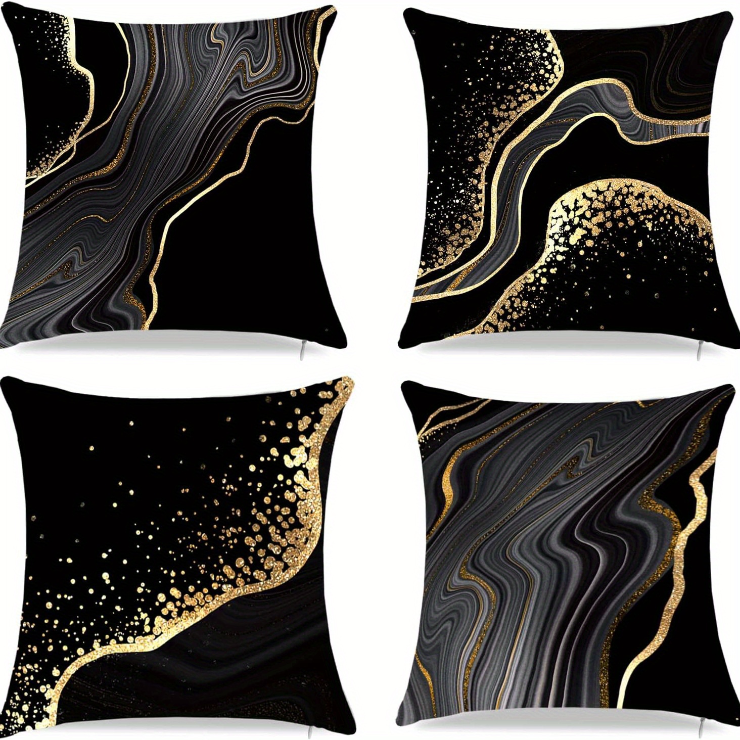 18'' x 18'' Modern Black & Gold Throw Pillow Cover Silk Cushion Protector