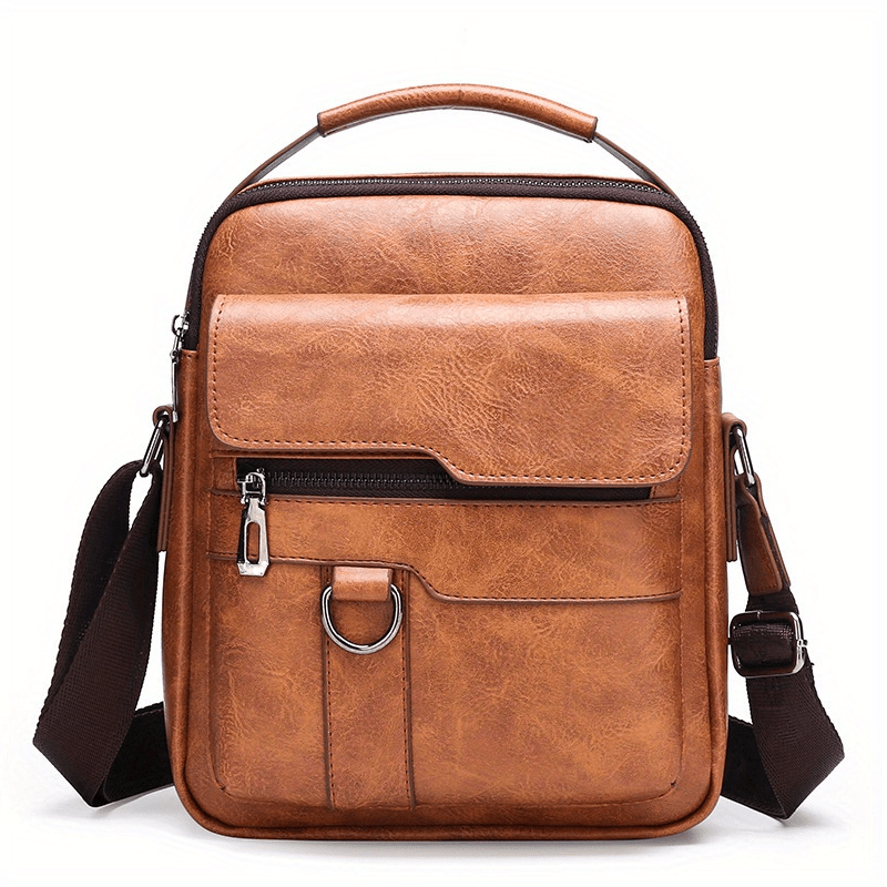 Men's Casual Pu Leather Shoulder Bag, Trendy Simple Square Crossbody Bag -  Temu