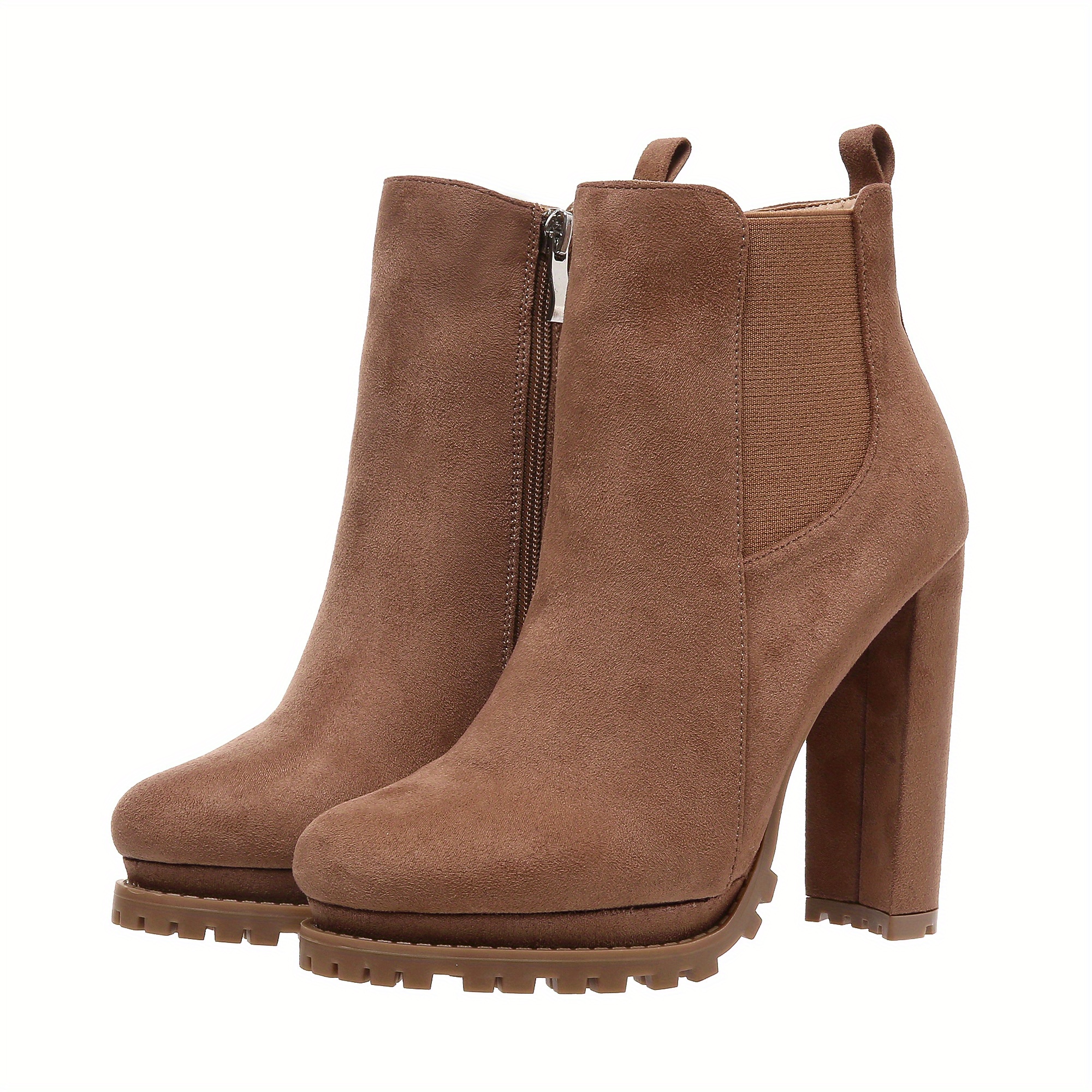 Block Heeled Ankle Boots Women s Comfy Solid Color Side - Temu
