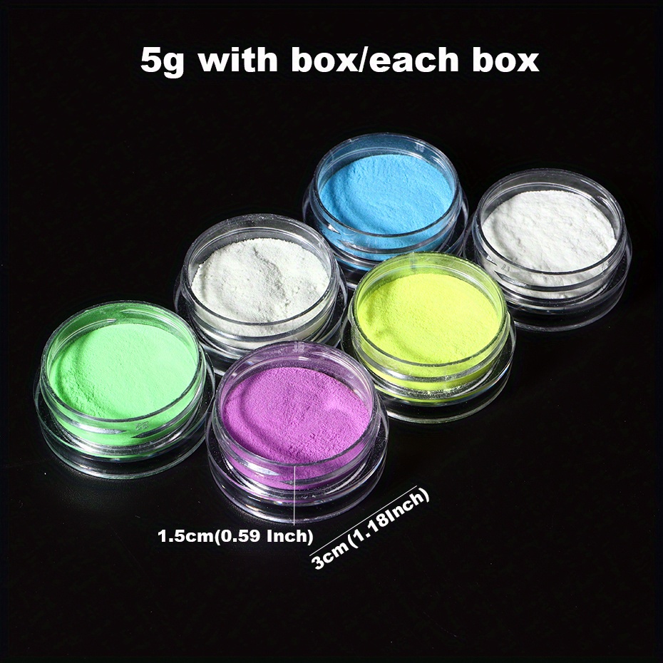 6 Box Luminous Chrome Nail Powder Glow In The Dark Pigment Phosphor Green  Blue Light Glitter For Nails Colorful Rubbing Dust Decoration Supplies