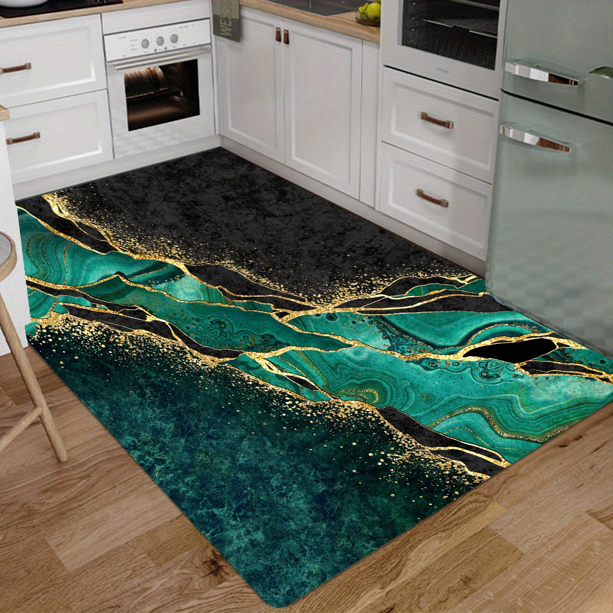 1pc Blue Marble Printed Polyester Non-slip Kitchen Floor Mat
