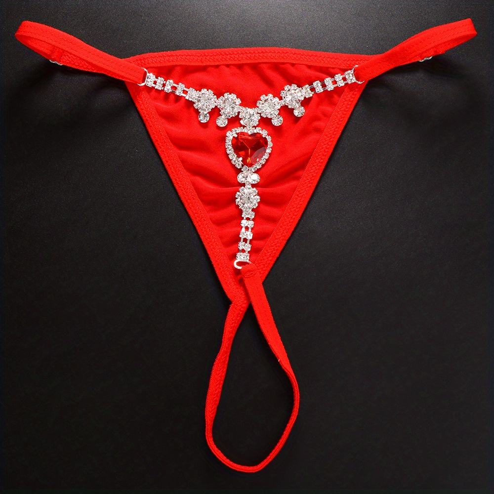 Inlaid Love Heart Shape Rhinestone Thong Chain Bling Bling Sexy Body