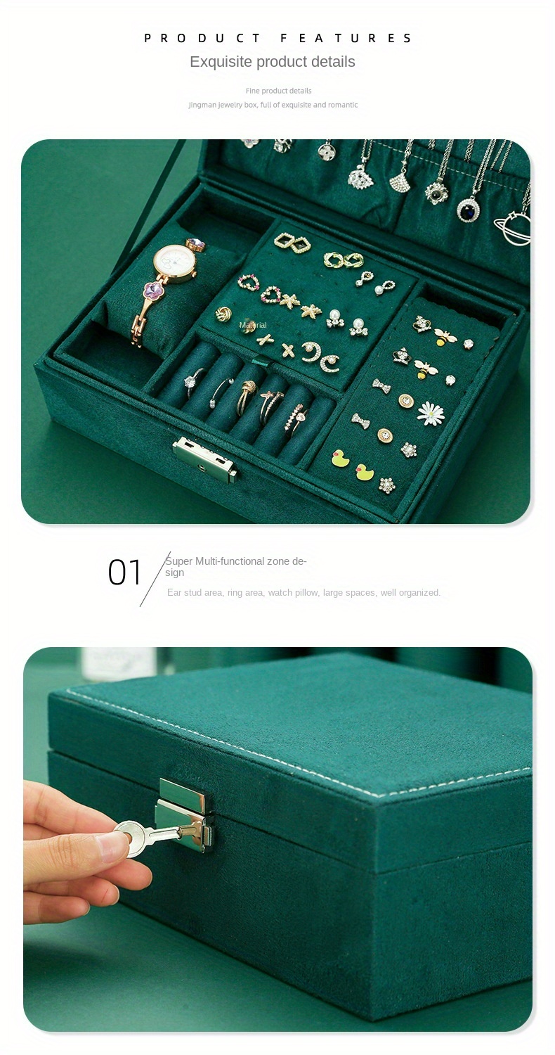 Vintage Plush Double layer Jewelry Box Lock Necklace Ring Temu