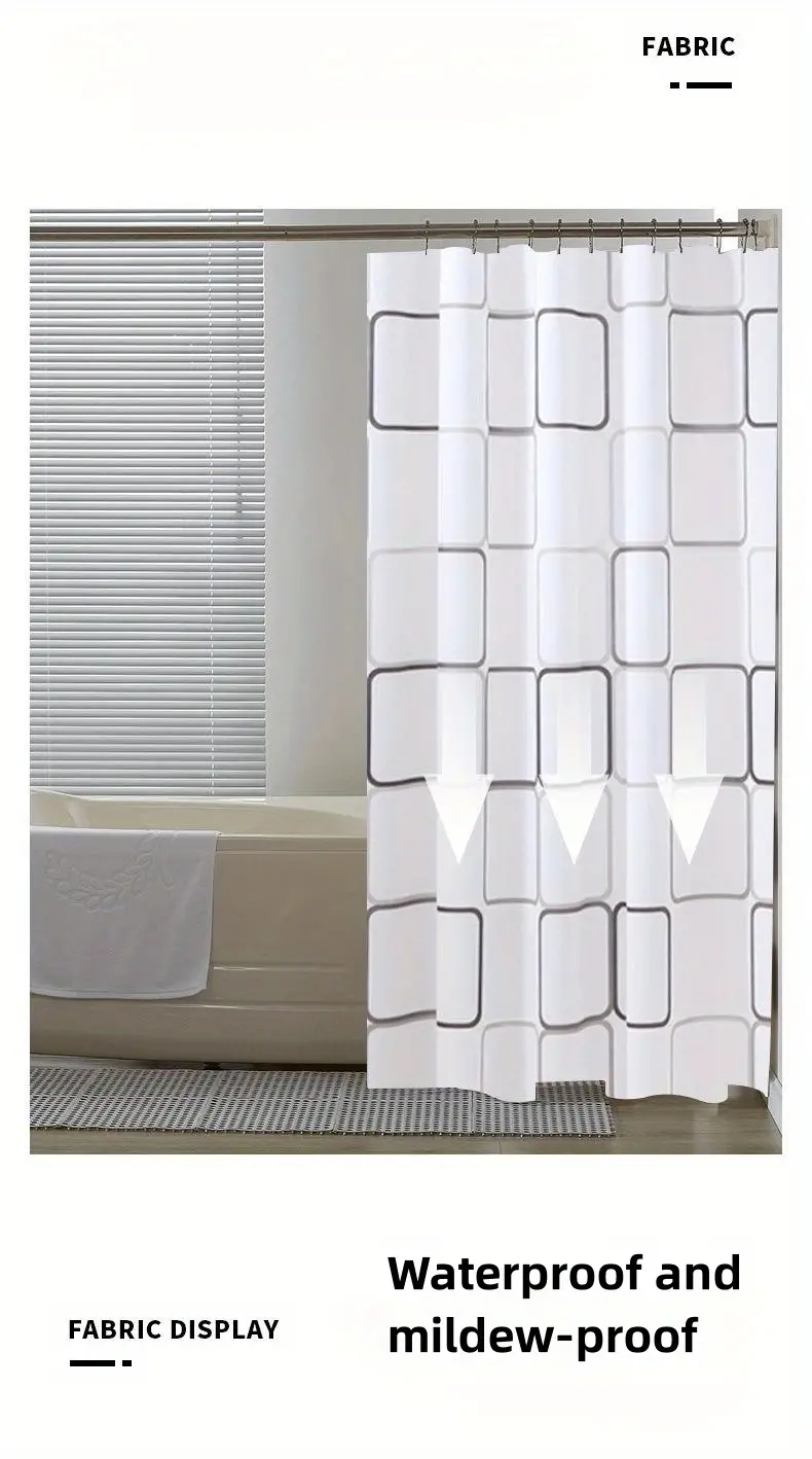 1pc small checkered peva shower curtain with hooks waterproof bath curtain bathroom decor curtain for windows bathroom partition details 1