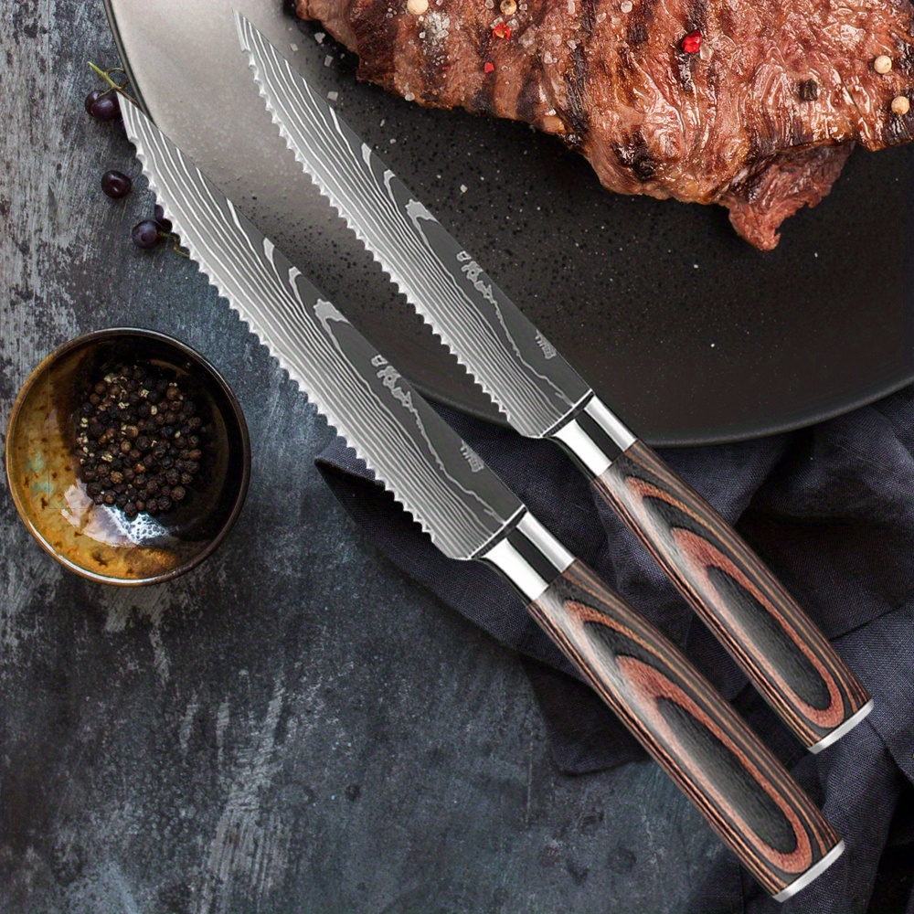 XITUO Steak Knife Set Damascus Pattern Stainless Steel Serrated
