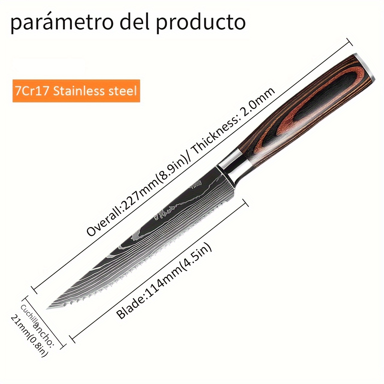 KKZY - Juego de cuchillos para carne, cuchillo dentado de acero inoxidable  con patrón de damasco, cuchillo de carne de res, multiusos, para