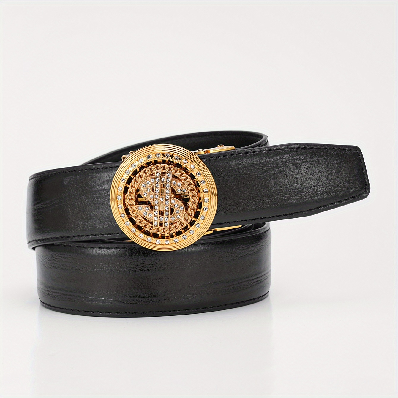 Fashion Faux Diamond Inlaid Large B Letter Automatic Buckle Pu Leather Belt  For Men - Temu