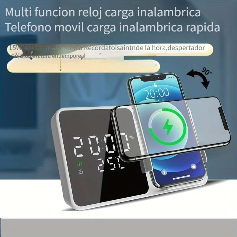 Fufafayo Reloj cargador inalámbrico 3 en 1, pantalla digital LED, reloj  despertador, pantalla de temperatura, soporte de carga inalámbrica,  estación