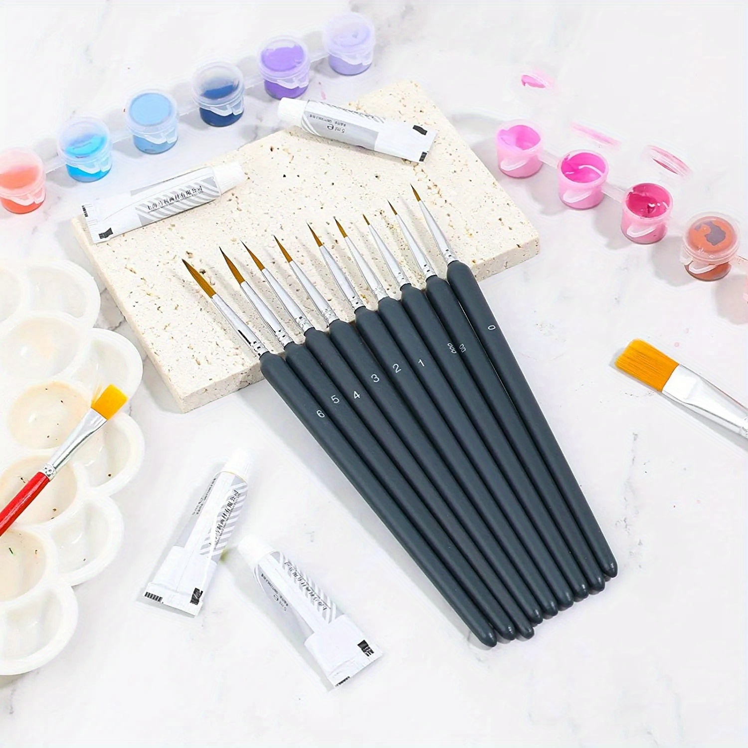 11Pcs Paint Brushes,Miniature Paint Brushes with Ergonomics Grip  Handles,Detail Paint Brush Set for Fine Detailing & Art Painting - Acrylic