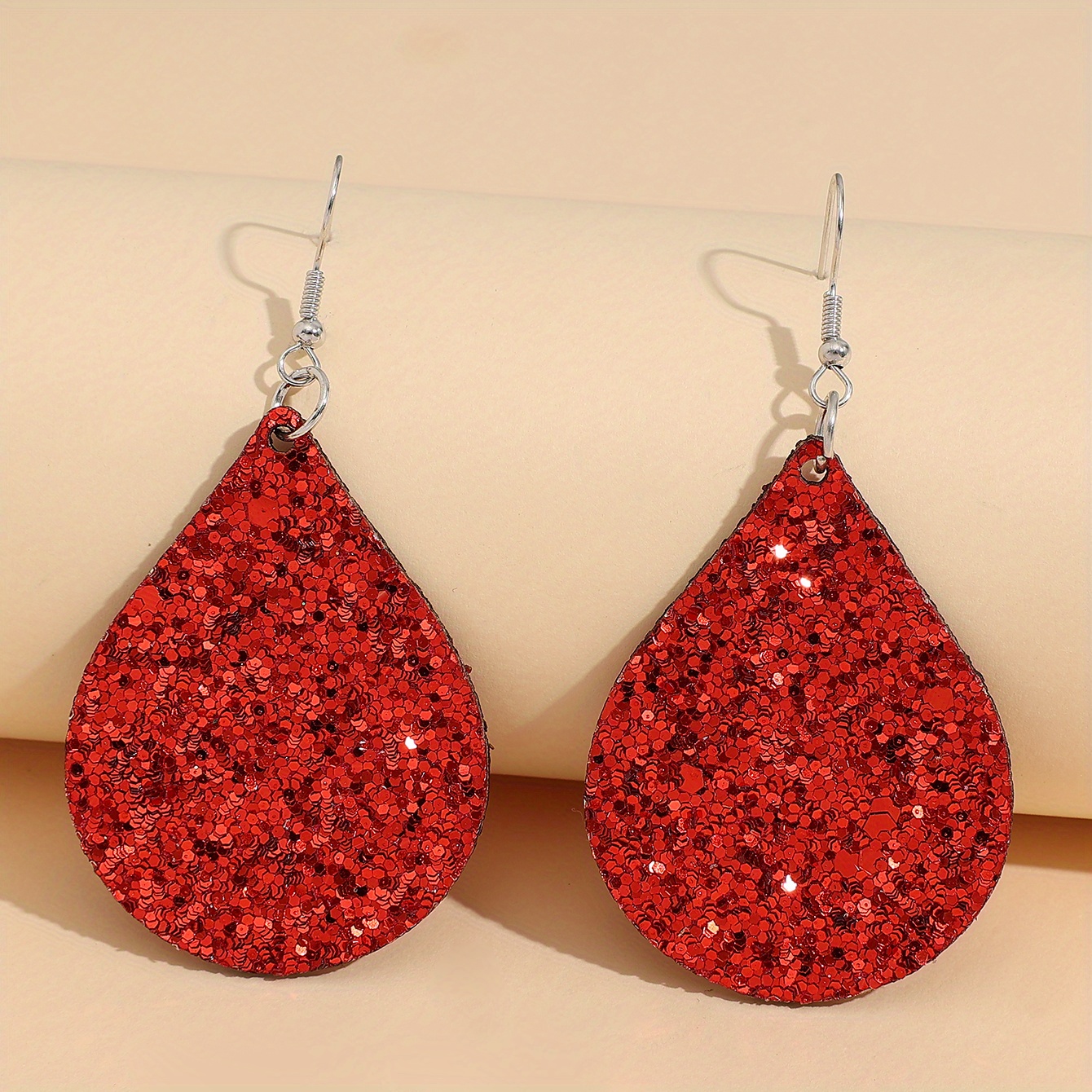 Christmas Drop Sequin Pu Leather Earrings