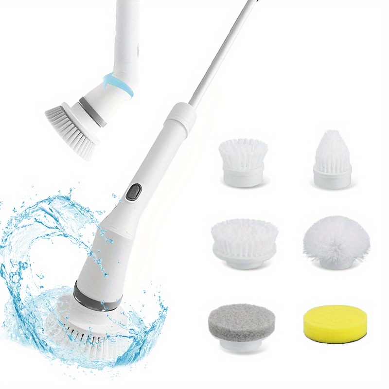 Electric Rotary Scrubber Cleaning Brush, Long Handle Shower Scrubber, Bathtub  Tile Scrubber With 6 Replaceable Brush Heads, 90-120 Minute Running Time  Full Floor Bathroom Scrubber